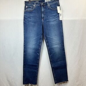 NWT Adriano Goldschmied Dark Wash The Isabelle Straight Leg Jean Size 29 raw Hem
